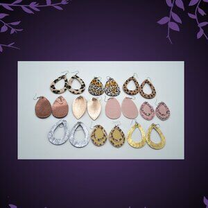 Earrings Fashion Faux Leather Pkg of 10 Pair Metalics Animal Print Set#1 D-3